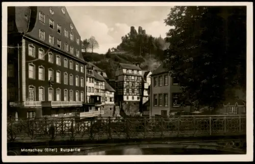 Monschau/Eifel Montjoie Rurpartie mit Rotem Haus und Fachwerkhäusern 1935