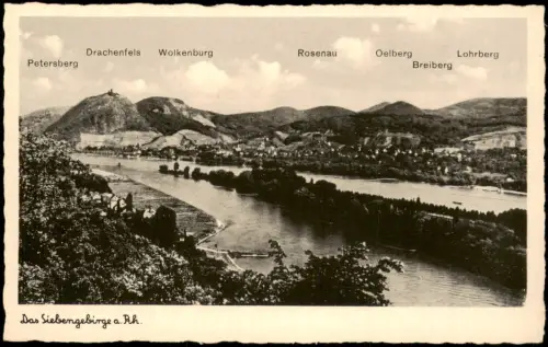 Ansichtskarte Königswinter Panorama-Ansicht des Siebengebirges am Rhein 1950