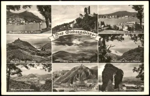 Königswinter Mehrbild-AK Siebengebirge Rhein Orte Petersberg, Rolandsbogen 1960