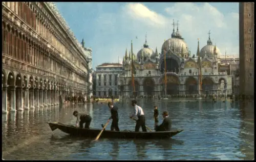 Cartolina Venedig Venezia Springflut auf dem Markusplatz 1910