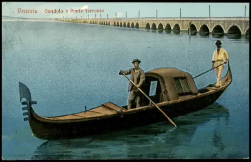 Cartolina Venedig Venezia Venezia Gondola e Ponte ferrovia 1910