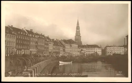 Postcard Kopenhagen København Nicolai Taarn set fra Kanalen 1915