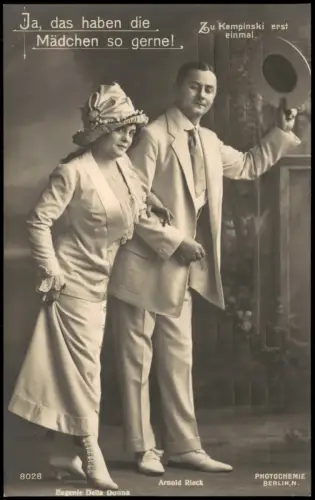 Schauspieler-Porträt Arnold Rieck und Eugenie Della Donna zu Kempinski 1912