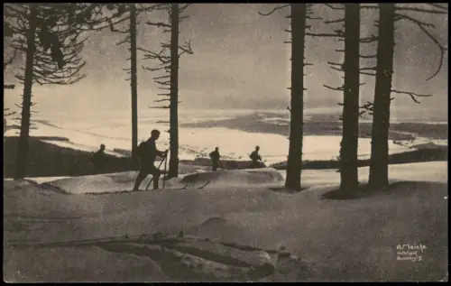Neudorf Erzgebirge Erzgebirge Winterzauber  Schneeschuhen Stimmungsbild  1910