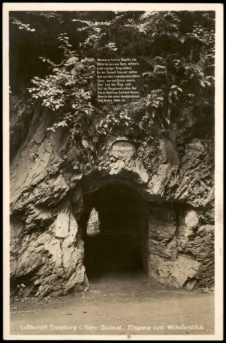 Ansichtskarte Treseburg Felsdurchgang zum Wilhelmsblick mit Wandergedicht 1933