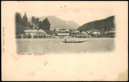 Schönau am Königssee Blick über den Königssee mit Bootshäusern 1900