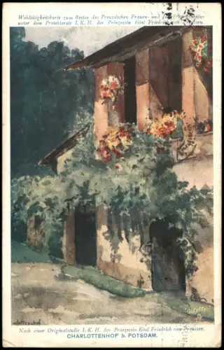 Ansichtskarte Potsdam Charlottenhof, Aquarellstudie 1912