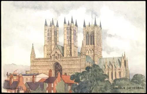 Postcard Lincoln Cathedral Künstlerkarte 1930