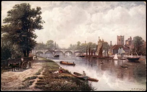 Postcard Kingston upon Thames Fluss Straßenszene - Künstlerkarte 1914