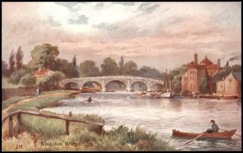 Postcard London Kingston Bridge. Ruderer Künstlerkarte 1912