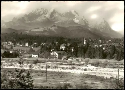 Ansichtskarte Krün Ortsansicht mit Berg Alpen Panorama 1966