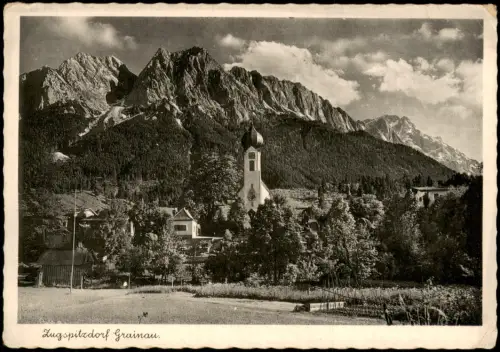 Grainau Ortsansicht Zugspitzdorf Straßen Partie a.d. Kirche 1943