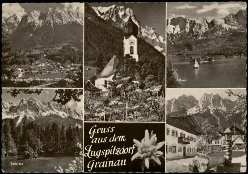 Grainau Mehrbildkarte mit 5 Ortsansichten u.a. Badersee, Dorfstrasse uvm. 1962