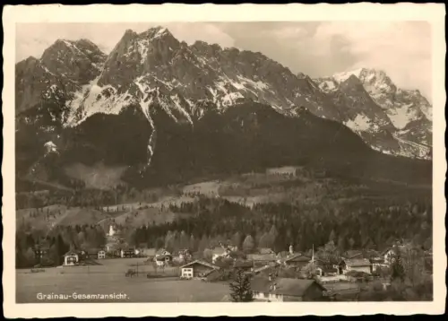 Ansichtskarte Grainau Ortsansicht Gesamtansicht mit Alpen Panorama 1940