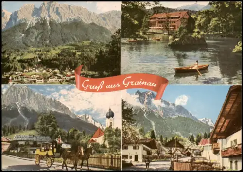 Grainau Mehrbildkarte u.a. mit Waxenstein, Dorfstraße, Badersee 1970