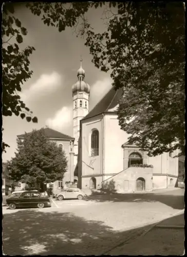 Dachau Ortsansicht Autos u.a. Volkswagen VW Käfer v.d. Kirche 1963
