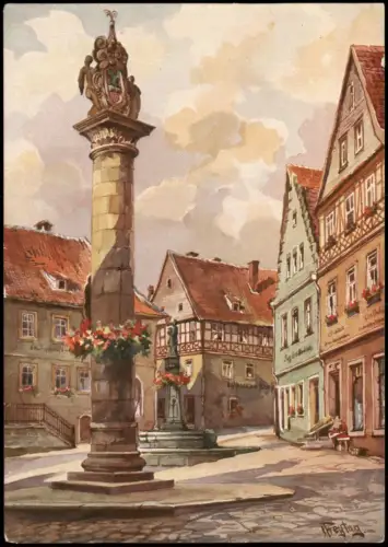 Kronach Melchior-Otto-Platz Cranach Ehrensäule n. Aquarell C. Freytag 1930
