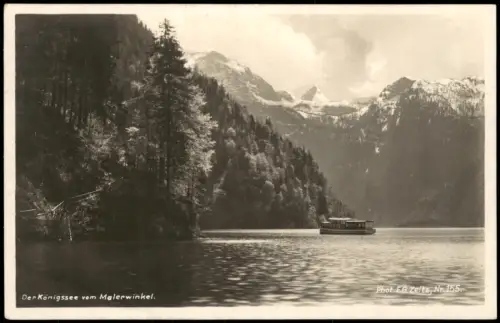 Schönau am Königssee Der Königssee vom Malerwinkel, Boot Schiff Berge 1929