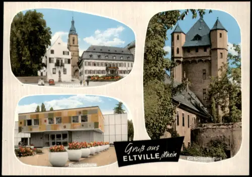 Eltville am Rhein Mehrbildkarte Rosengasse Rheingauhalle Kurfürstliche Burg 1960