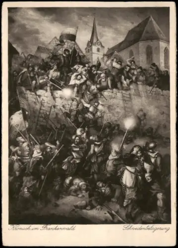 Kronach Ortsansicht anlässlich der Schweden-Belagerung Künstlerkarte 1920