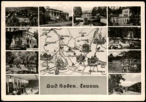 Bad Soden am Taunus Mehrbildkarte Ortsansichten & Umgebungs-Landkarte 1961