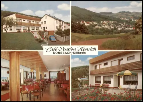 Donsbach-Dillenburg Mehrbild-AK Cafe-Pension Henrich im Dillkreis 1965
