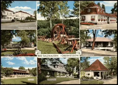 Bad Salzhausen-Nidda Mehrbild-AK mit Barock-Häuschen, Saline, Lithium-1977