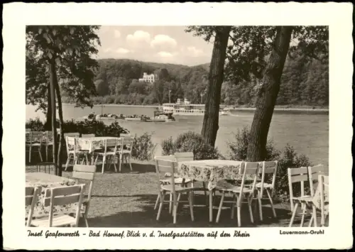 Bad Honnef Insel Grafenwerth Blick v. d. Inselgaststätten auf den Rhein 1964