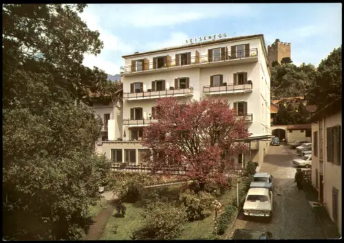 Meran Merano Hotel Garni SEISENEG Gartenstraße mit Judas-Baum 1965