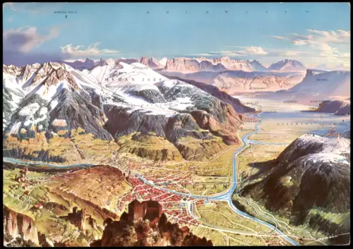Cartolina Meran Merano Panorama-Ansicht Umland Relief-Darstellung 1980