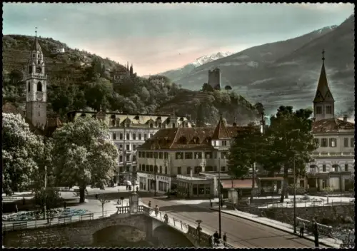 Cartolina Meran Merano Panorama-Ansicht Teilansicht Brücke 1955