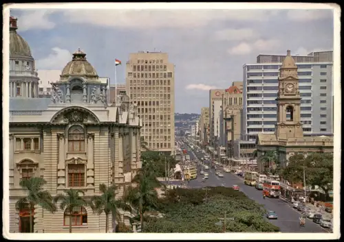 Postcard Durban City Hall with G.P.O. West Street Traffic Scene 1970