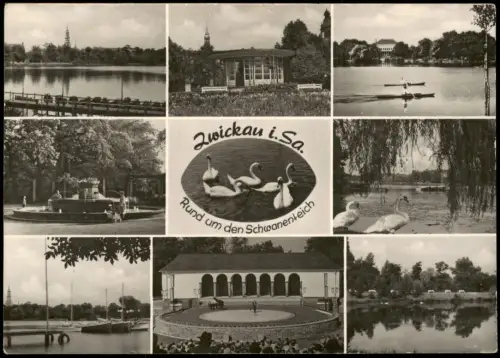 Ansichtskarte Zwickau DDR Mehrbild-AK Rund um den Schwanenteich 1965
