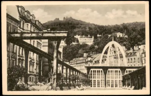 Karlsbad Karlovy Vary Stadtteilansicht Vřídlo V pozadí návrší Tří křížů 1940
