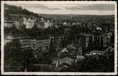 Postcard Karlsbad Karlovy Vary Panorama-Ansicht Partie Gartenzeile 1940