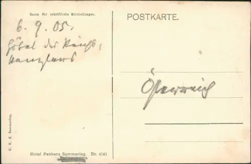 Ansichtskarte Semmering Hotel Panhans Semmering 1905
