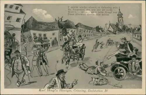 Ansichtskarte Grinzing-Wien Scherzkarte Trunkenheit Karl Hengl's Heuriger 1932