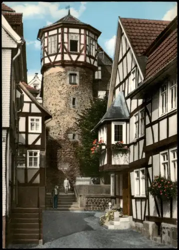 Ansichtskarte Lauterbach Hessen Ankerturm Ortsansicht Fachwerk-Häuser 1960