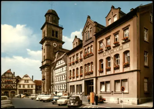 Lauterbach Hessen Rathaus und Kirche, Autos u.a. Volkswagen VW Käfer 1960
