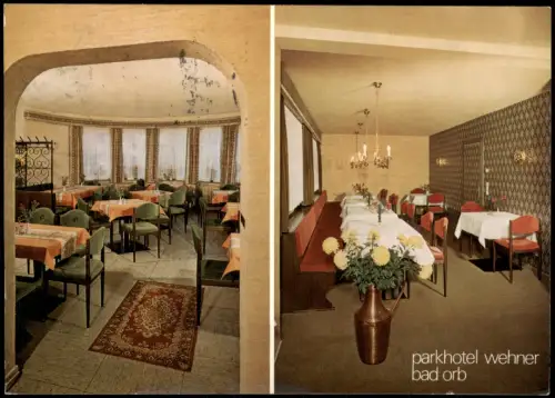 Bad Orb Mehrbild-AK 2 Innenansichten Park Hotel Wehner Brennweg 1978/1970