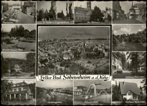 Sobernheim Mehrbild-AK u.a. Straßen, Campingplatz, Schwimmbad uvm. 1978/1960