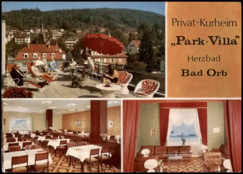 Bad Orb Privat-Kurheim Park-Villa Kurparkstraße Terrasse Innenansichten  1970