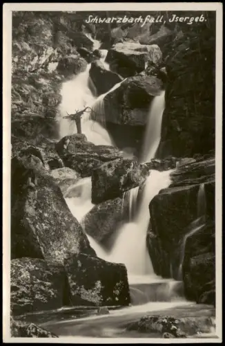 Postcard Region Reichenberg Schwarzbachfall, Isergebirge Wasserfall 1928