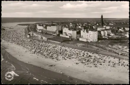 Ansichtskarte Borkum Luftbild Luftaufnahme Strand u. Hotels 1959