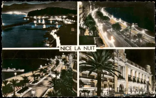 Nizza Nice NICE LA NUIT Mehrbild-AK Ansichten bei Nacht La Côte d'Azur 1955