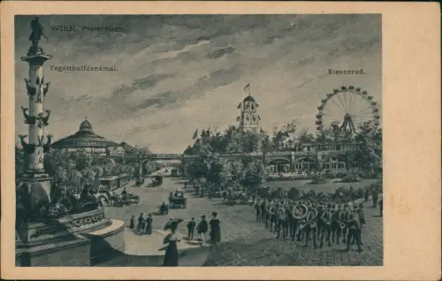 Ansichtskarte Wien Prater Riesenrad Straße Orchester 1918