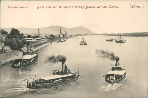 Ansichtskarte Wien Kommunalbad. Dampfer Donau 1914