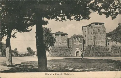 Cartolina Rimini Straßenpartie Castello Malatesta 1931
