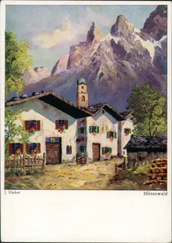 Ansichtskarte Mittenwald Künstlerkarte Alpen - Dorf 1940
