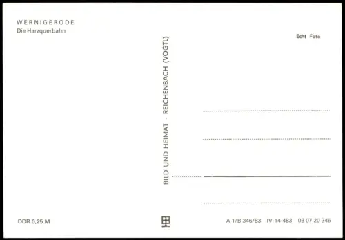 Ansichtskarte Wernigerode Die Harzquerbahn 1983